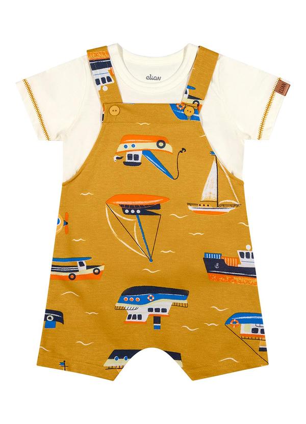 Conjunto Bebê Menino Jardineira Barcos Amarelo