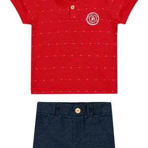 Conjunto Bebê Menino Polo com Bordado Vermelho