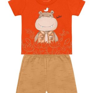 Conjunto Bebê Menino de Hipopótamo Laranja