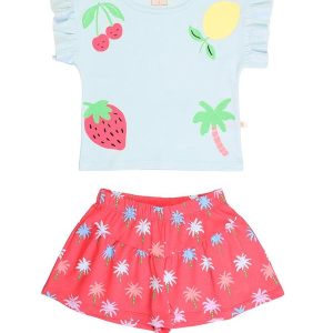 Conjunto Blusa Meia Malha Shorts Cotton Azul