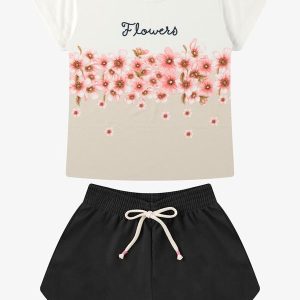 Conjunto Blusa com Shorts Meia Malha Bege