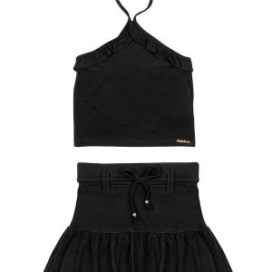 Conjunto Blusa e Saia Infantil Feminino Preto