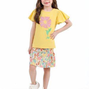 Conjunto Blusa e Saia Meia Malha Amarelo
