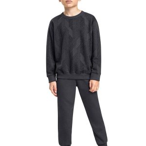Conjunto Blusão Listrado e Calça Cinza