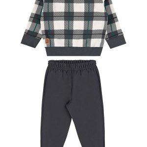 Conjunto Blusão Xadrez Calça Cinza