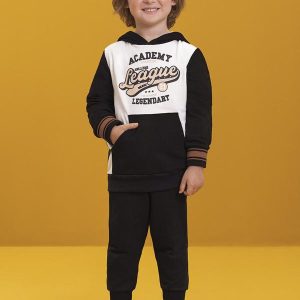 Conjunto Blusão em Moletom Três Cabos Preto