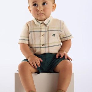 Conjunto Body e Bermuda Bebê Menino Bege