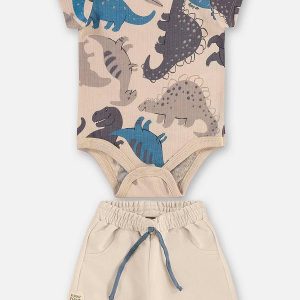 Conjunto Body e Bermuda Bebê Menino Bege