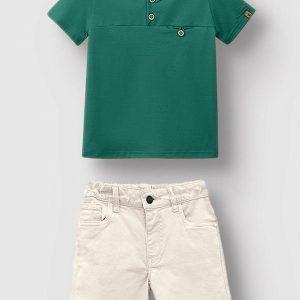 Conjunto Camisa com Botões Menino Verde
