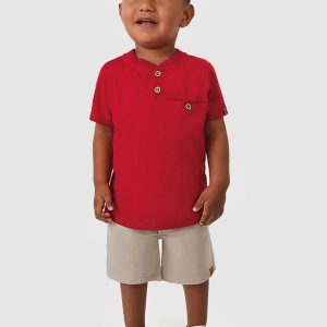 Conjunto Camisa com Botões Menino Vermelho