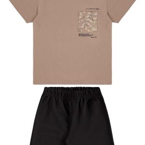 Conjunto Camiseta Bolso Bermuda Marrom