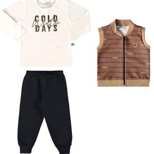Conjunto Camiseta Colete e Calça Baby Marrom