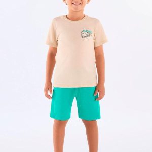 Conjunto Camiseta Estampada Bermuda Bege