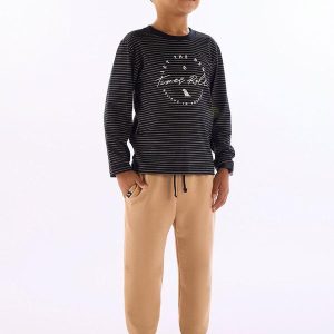 Conjunto Camiseta Listrada Calça Preto