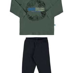 Conjunto Camiseta Malha e Calça Moletinho Verde