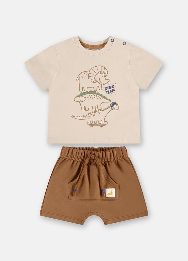 Conjunto Camiseta e Bermuda Bebê Bege