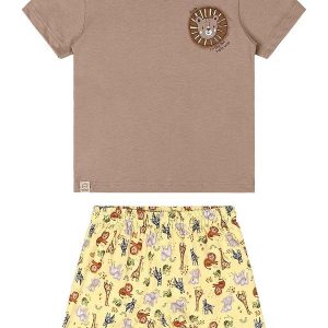 Conjunto Camiseta e Bermuda Bebê Marrom