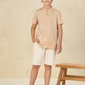 Conjunto Camiseta e Bermuda Sarja Natureza Bege