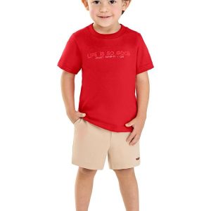 Conjunto Curto Infantil Menino Bordado Vermelho