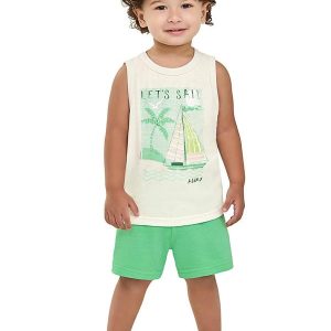 Conjunto Curto Infantil Menino Estampa Branco