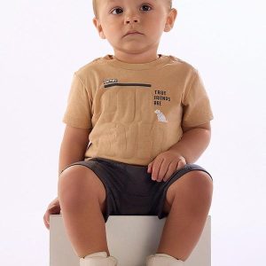 Conjunto Forever Bebê Camiseta Bermuda Bege
