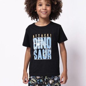 Conjunto Infantil Algodão Estampado Dino Preto
