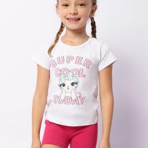 Conjunto Infantil Curto Estampa Gatinho Branco