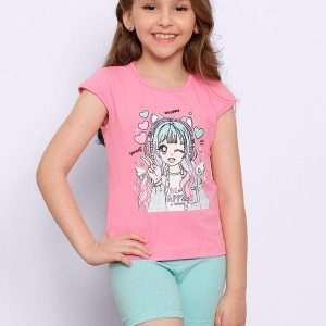 Conjunto Infantil Curto Estampado Rosa