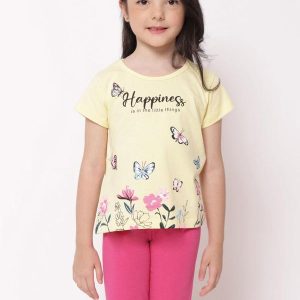Conjunto Infantil Curto com Borboletas Amarelo