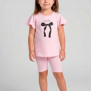Conjunto Infantil Feminino Blusa e Ciclista Rosa
