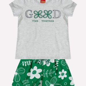 Conjunto Infantil Menina Bordado Cinza