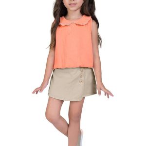 Conjunto Infantil Menina Bordado Laranja