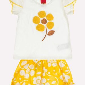Conjunto Infantil Menina Bordado Off White