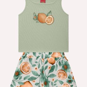 Conjunto Infantil Menina Bordado Verde