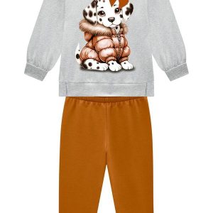 Conjunto Infantil Menina Cachorrinho Cinza