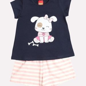 Conjunto Infantil Menina Cachorro Azul