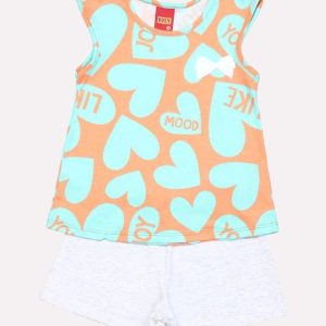 Conjunto Infantil Menina Coração Laranja