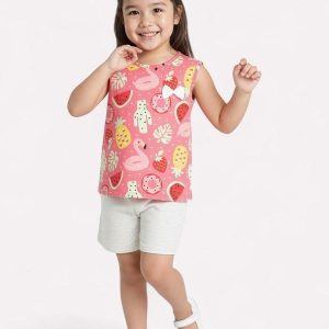 Conjunto Infantil Menina Estampa Frutas Vermelho