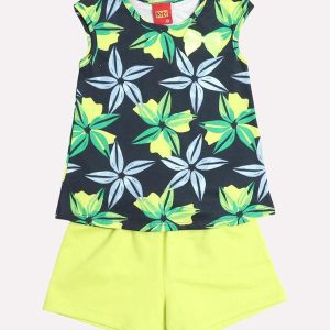 Conjunto Infantil Menina Flores Azul