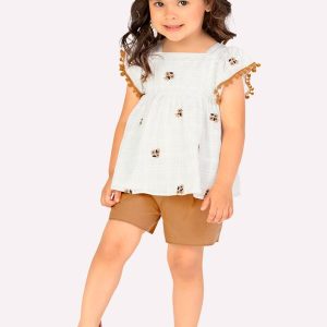 Conjunto Infantil Menina Flores Off White