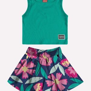 Conjunto Infantil Menina Flores Verde