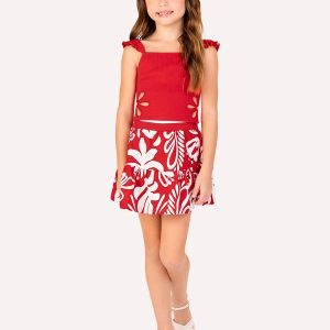 Conjunto Infantil Menina Folhagem Vermelho
