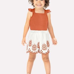 Conjunto Infantil Menina Folhas Laranja