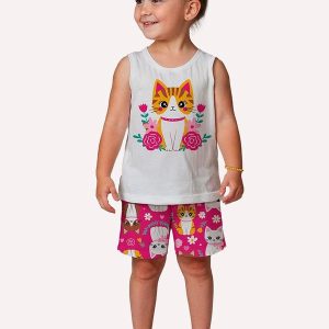 Conjunto Infantil Menina Gatinha Branco