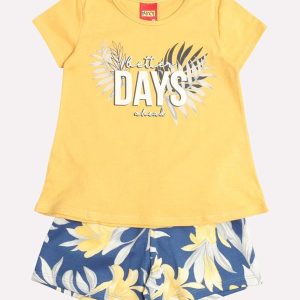 Conjunto Infantil Menina Lettering Amarelo
