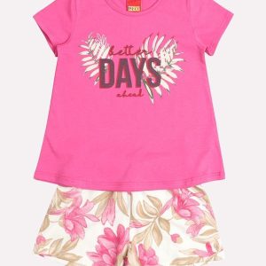 Conjunto Infantil Menina Lettering Rosa