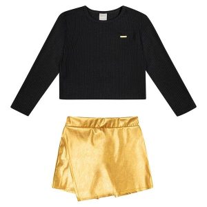 Conjunto Infantil Menina Liso Metalizado Preto