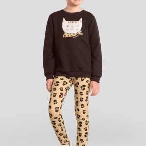 Conjunto Infantil Menina de Gatinho Marrom