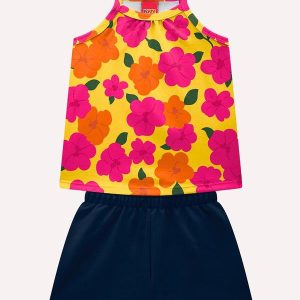 Conjunto Infantil Menina em Algodão Amarelo