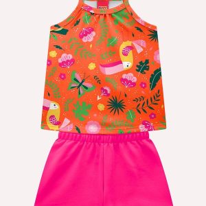 Conjunto Infantil Menina em Algodão Laranja